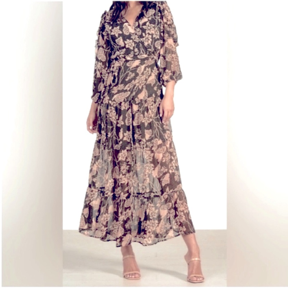 NWT Elan Floral Wrap Maxi Dress, pink, gray, small